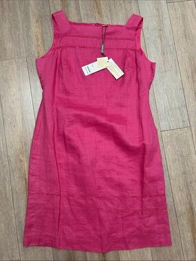 VTG Women’s Embroidered Fuchsia Sleeveless Linen Shift Dress size 16